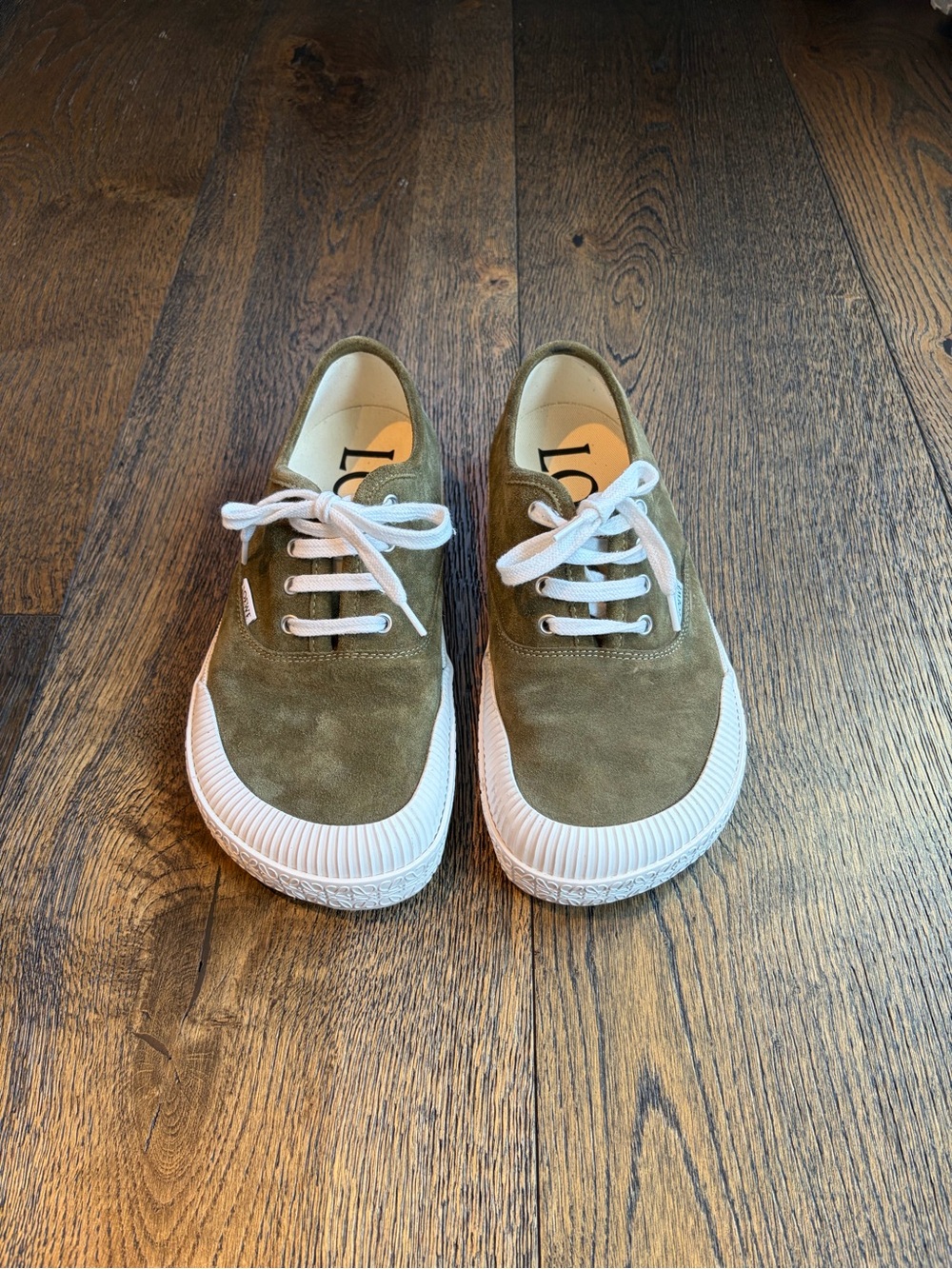 LOEWE Terra Vulca Olive Green Suede Lace-Up Sneakers